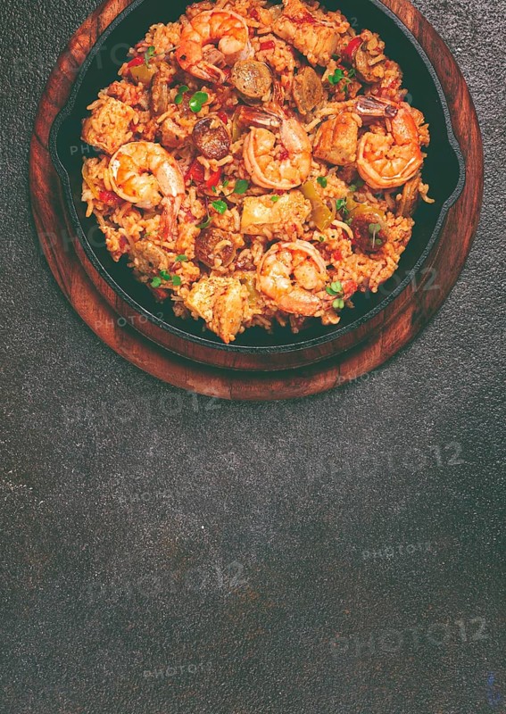 Jambalaya, Creole dish, American pilaf, rice with chicken and shrimp, vegetables, homemade, no people