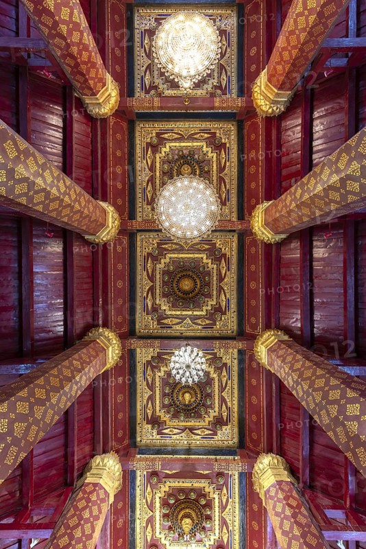 Cassette ceiling in the ubosot of Wat Na Phra Men, also Wat Na Phra Meru, a Buddhist temple complex, Wat, Ayutthaya, Central Thailand, Thailand, Asia