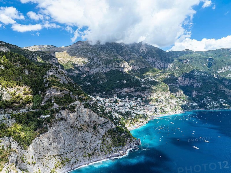 Amalfi Drive from a drone, Amalfi Coast, Positano, Italy, Europe