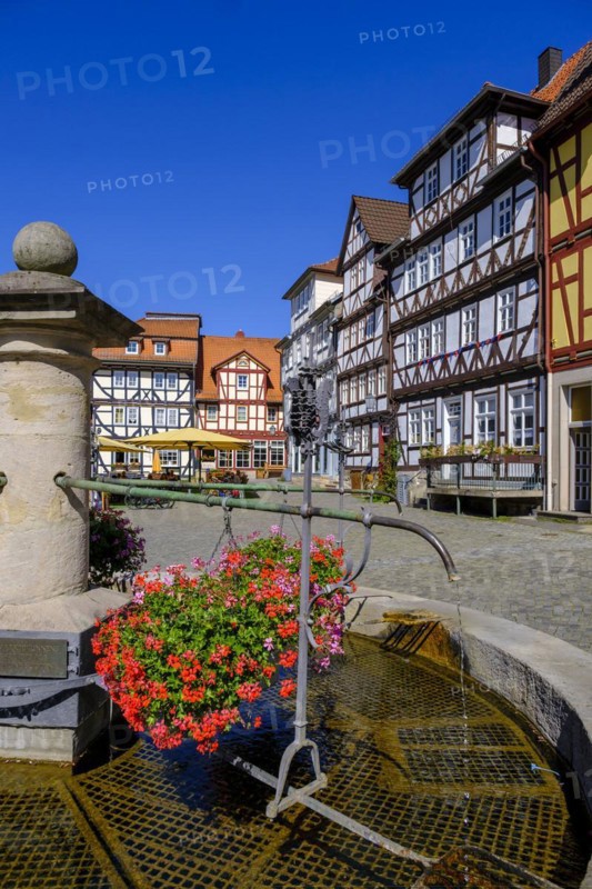 Fountain on the market square, Allendorf district, Bad Sooden-Allendorf, Werratal, Werra-Meißner district, Hesse, Germany, Europe
