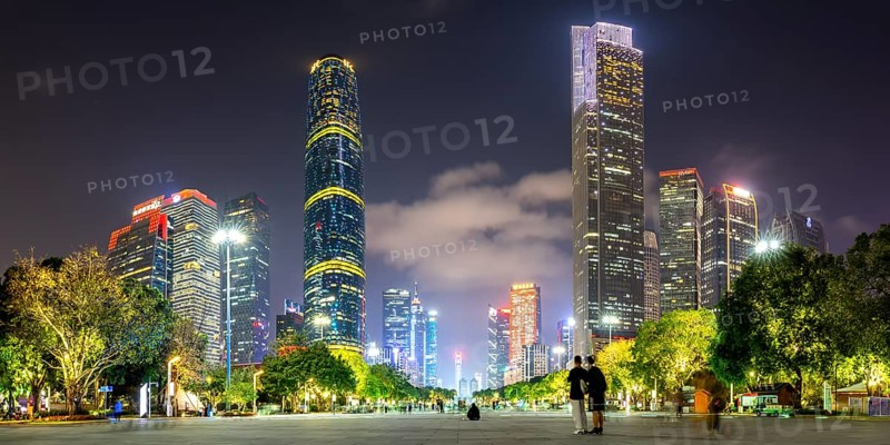 Guangzhou Canton skyline with skyscrapers city centre downtown panorama at night in Guangzhou, China, Asia