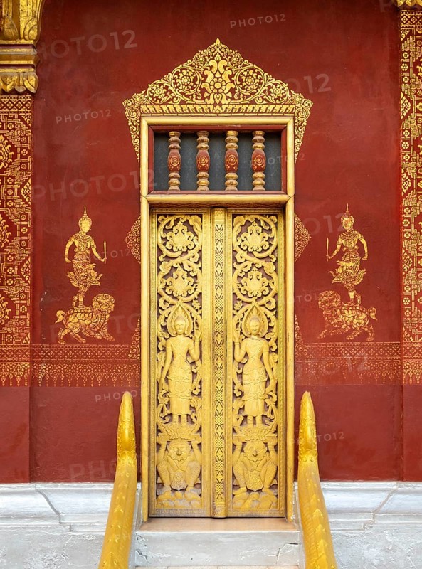 Ornate door at Wat Sensoukaram, Luang Prabang, Laos, Asia