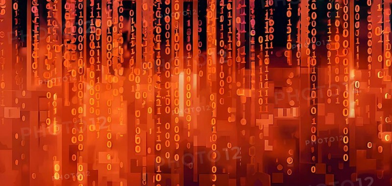 Abstract animation of binary code cascading down like digital rain, representing data insights in monochromatic orange hues, AI generated