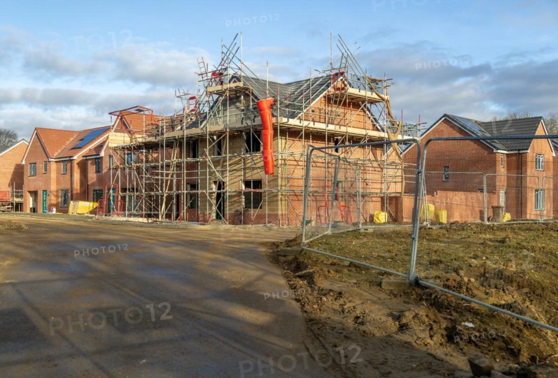 Building site construction new homes, Persimmon housing estate, Honours Meadow, Rendlesham, Suffolk, England, UK