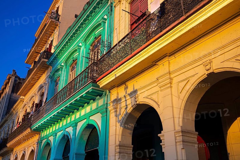 Scenic colorful Old Havana streets in historic city center (Havana Vieja) near Paseo El Prado and Capitolio