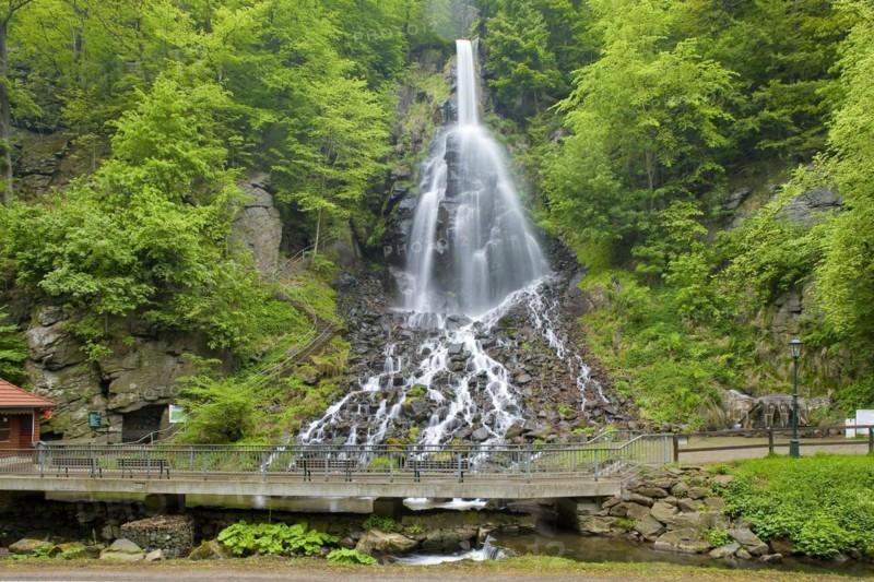 The Trusetal Waterfall is the highest waterfall in the Thuringian Forest. It is located in the town of Brotterode-Trusetal and is not a natural phenomenon, but a man-made attraction, ., Trusetal, Thuringia, Germany, Europe