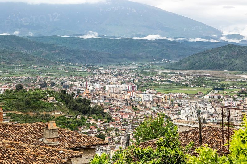 Raised view over city of Berat, Albania, Europe