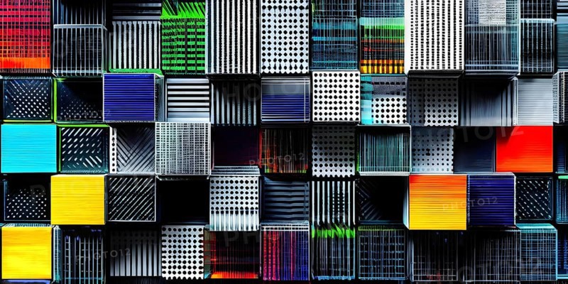 Abstract 3d pixel art technology themed pattern featuring random mosaic in vibrant hues, AI generated