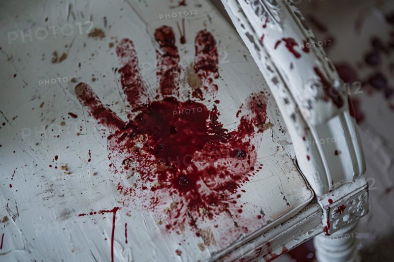 Bloody human hand print on white furniture. KI generiert, generiert, AI generated