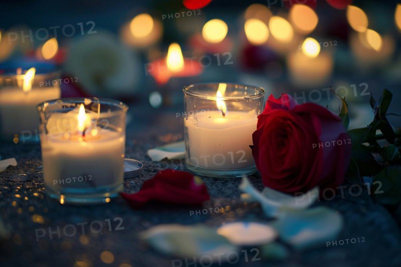 Memorial with candles and flowers in street. KI generiert, generiert, AI generated