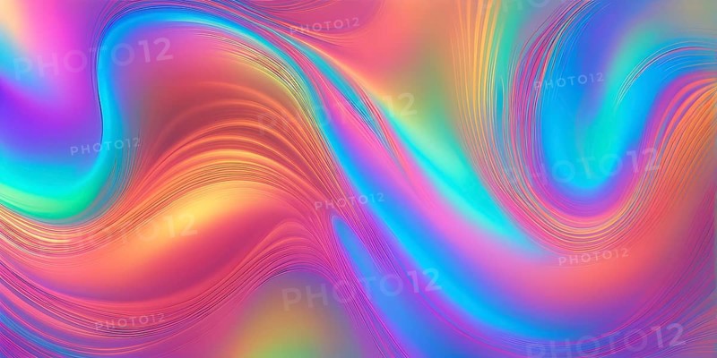 Abstract holographic background with swirling iridescent vibrant colors, AI generated