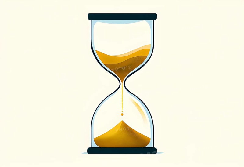 Minimalist hourglass illustration with abstract golden sand falling slowly, representing the countdown to the New Year in a clean, symbolic way, AI generated