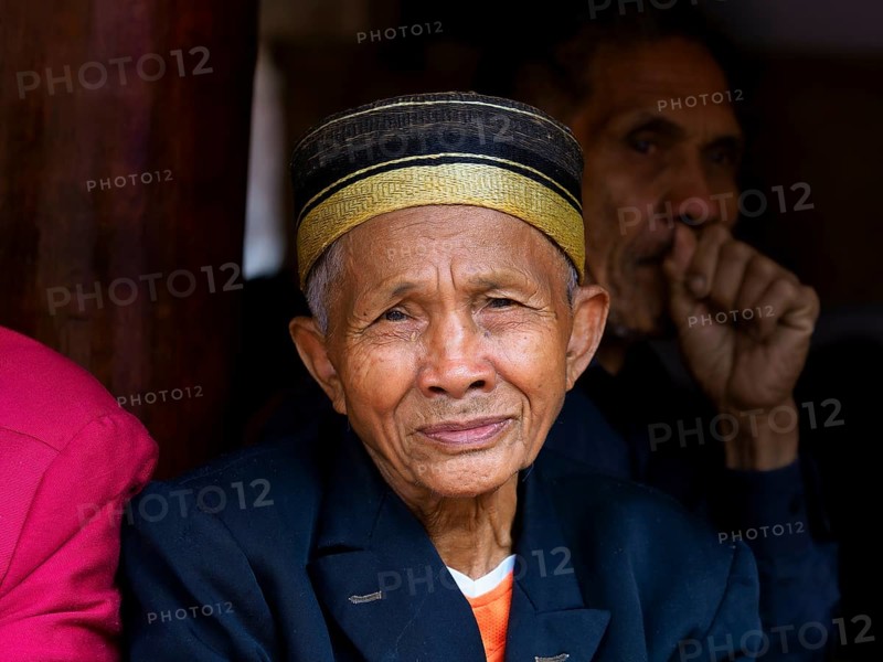 Old man, portrait, in festive clothes, funeral ceremony, Tana Toraja, Sulawesi, Indonesia, Asia