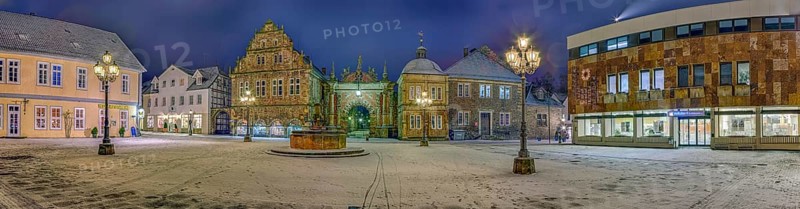 Marketplace Panorama Winter Snow Bückeburg Germany