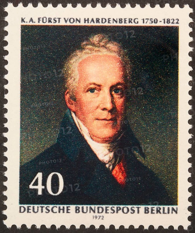 Karl August von Hardenberg (1750-1822), a Prussian statesman. Portrait on a German stamp