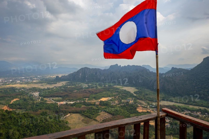 Panorama of Vang Vieng and the Kart landscape from Pha Ngern View Point, Vientiane Province, Laos, Asia