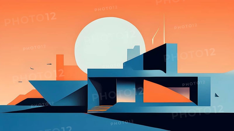 Minimalist abstract wallpaper illustration symbolizing architecture in simple geometric shapes, AI generated