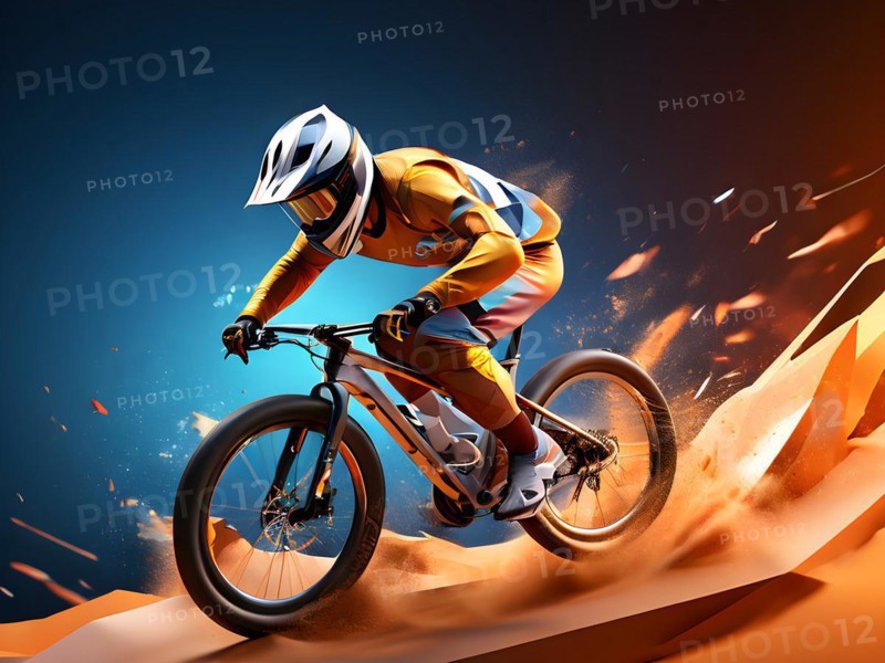 Bmx olympic cycling racer transformed into fluid abstract shapes, AI generated