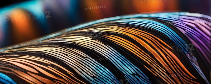 Vibrant butterfly wing with iridescent scales and network of veins, AI generated