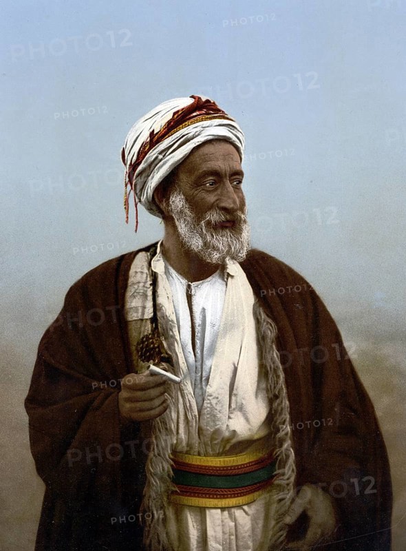Bedouin, Sheikh from a town in Palestine, Historical, digitally restored reproduction from a 19th century original, Record date not stated