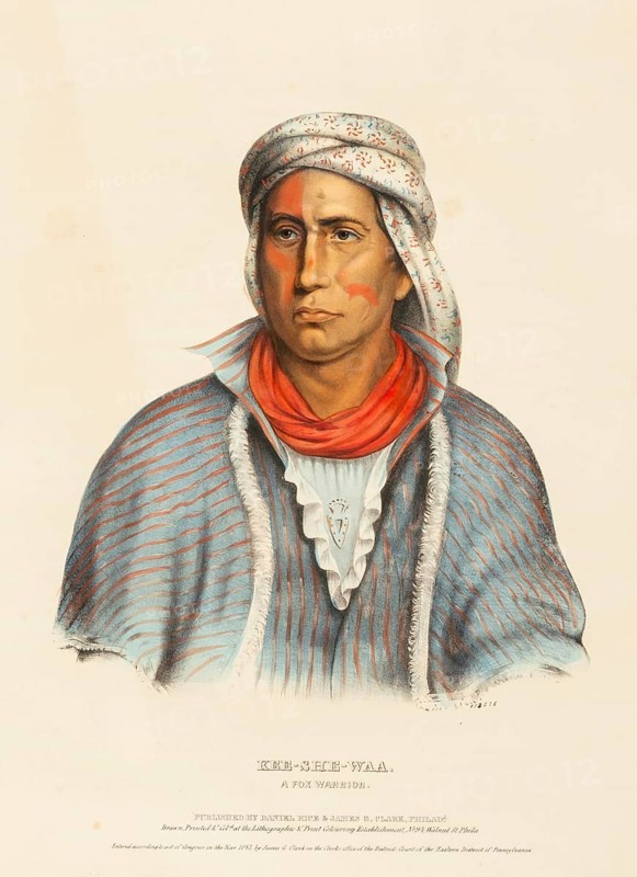 Kee-She-Waa. A Fox Warrior (1843), Indians, Historical Indian tribes from North America, Charles Bird King (1785, 1862), Historical, digitally restored reproduction from a 19th century original, Record date not stated