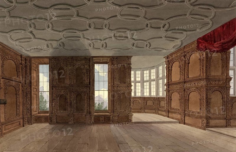 The Dining Room at Burton Agnes, Yorkshire, The Seat of Sir Francis Boynton, England, digitally restored reproduction of a 19th-century original by John Buckler, Record date not stated, the Dining Room at Burton Agnes, The Seat of Sir Francis Boynton, digitally restored reproduction of a 19th-century original, Record date not stated