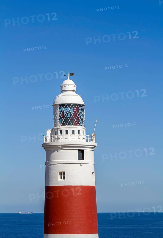 Red and white striped lighthouse at Europa Point, Gibraltar, British territory in southern Spain, Europe