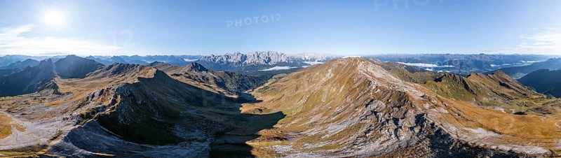 Alpine panorama, aerial view, Carnic High Trail, Carnic main ridge, Carnic Alps, Carinthia, Austria, Europe