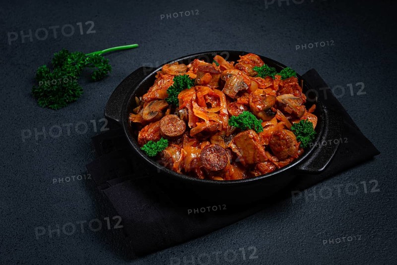 Bigos, bigus is a national Polish dish, made of cabbage and meat, stewed, homemade, no people