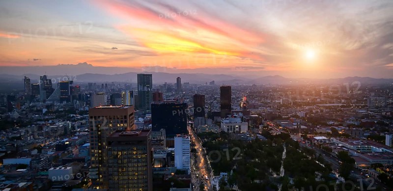 Panoramic view of Mexico City from the observation deck at the top of Latin American Tower (Torre Latinoamericana)