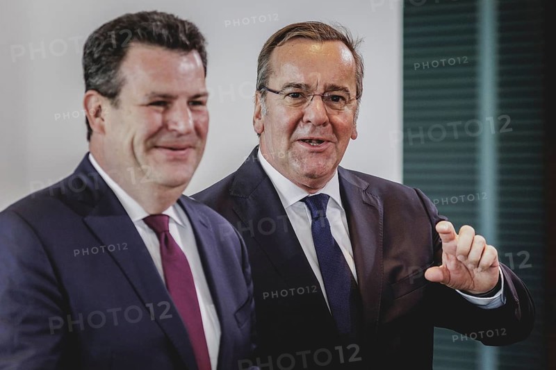 (R-L) Boris Pistorius (SPD), Federal Minister of Defence, and Hubertus Heil (SPD), Federal Minister of Labour and Social Affairs, recorded during the weekly cabinet meeting in Berlin, 26.06.2024