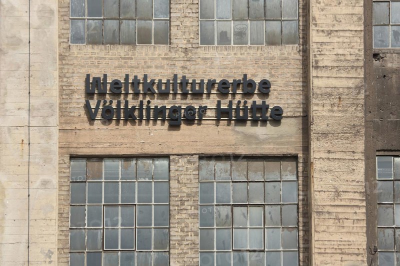 Völklinger Hütte, UNESCO, ironworks, ironworks, smelting works, industrial plant, black, inscription, window, building, Völklingen, Saarland, Germany, Europe