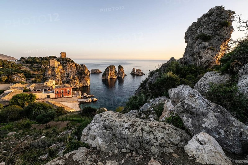 Tonnara di Scopello, historic tuna fishing site in the picturesque rocky bay of Scopello, Sicily, Italy, Europe