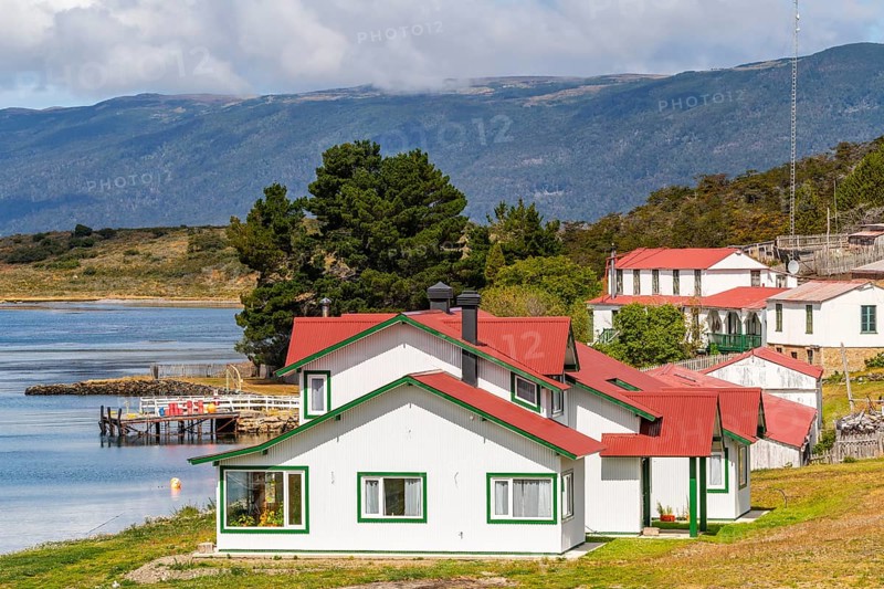Historical buildings and museum of the Estancia Harberton estate of missionary Thomas Bridges, behind the Beagle Channel, Tierra del Fuego Island, Patagonia, Argentina, South America
