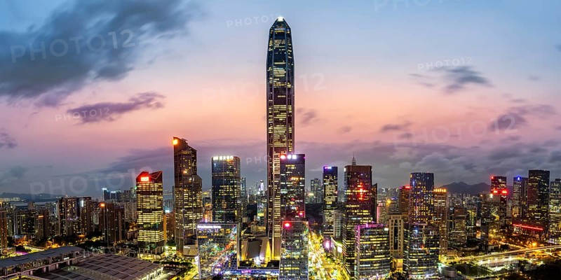 Shenzhen skyline with skyscrapers city centre downtown panorama in the evening in Shenzhen, China, Asia
