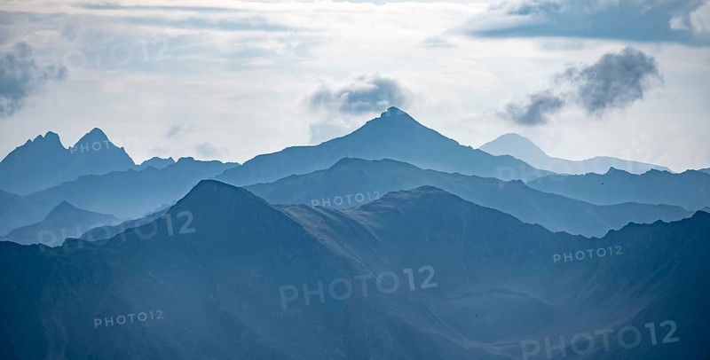 Blue mountain silhouettes, Carnic High Trail, Carnic Alps, Carinthia, Austria, Europe