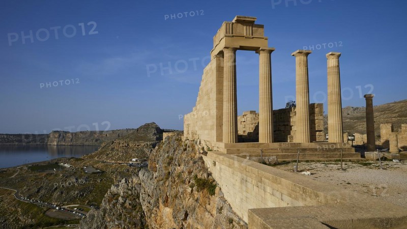 Acropolis of Lindos, morning light, Temple of Athena Lindia, Lindos, Rhodes, Dodecanese, Greek Islands, Greece, Europe