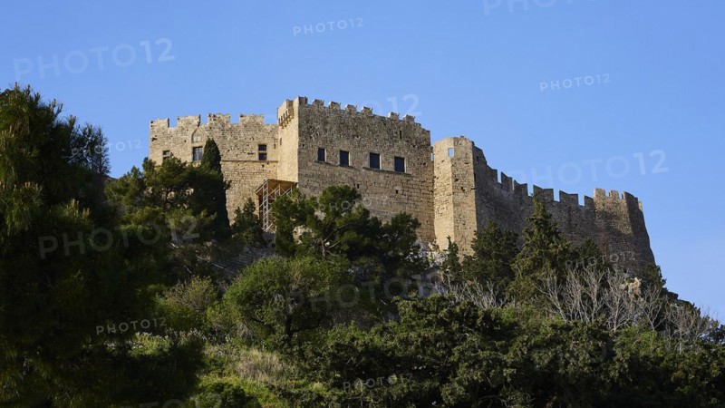 Morning light, St John's Fortress, Ascent to the Acropolis, Lindos, Rhodes, Dodecanese, Greek Islands, Greece, Europe