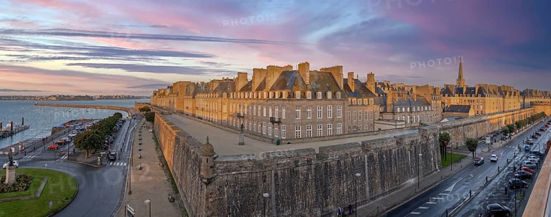 City wall sunset panorama St. Malo France