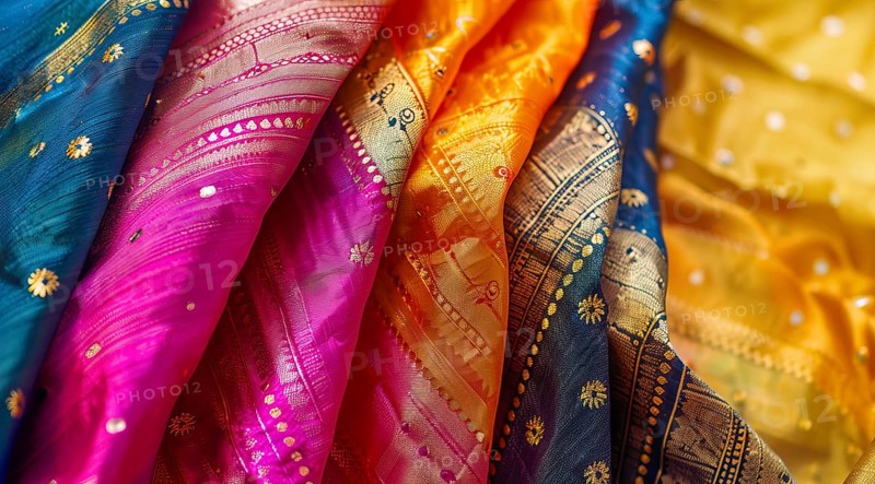 Traditional colorful Indian dress Sari., AI generated