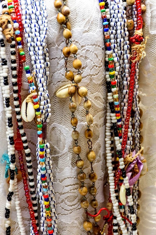 Necklaces used by the faithful in Umbanda and Candomble in Brazil to represent the Orixas Belo Horizonte, Minas Gerais, Brazil, South America