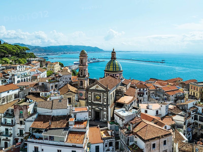Vietri sul Mare from a drone, Amalfi Coast, Salerno, Campania, Italy, Europe
