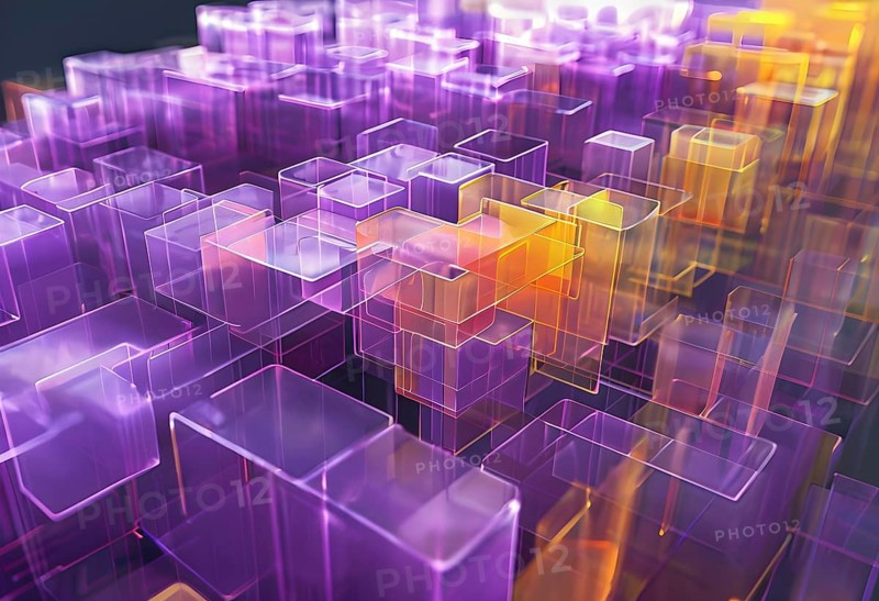 Layers of translucent squares moving in a synchronized flow, resembling dynamic data visualization, AI generated
