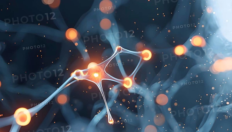 Flowing neural network, with glowing nodes connecting and disconnecting in a smooth and rhythmic pattern, vibrant hues, AI generated