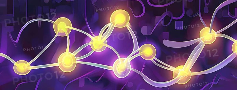 Flowing neural network, with glowing nodes connecting and disconnecting in a smooth and rhythmic pattern, vibrant hues, AI generated