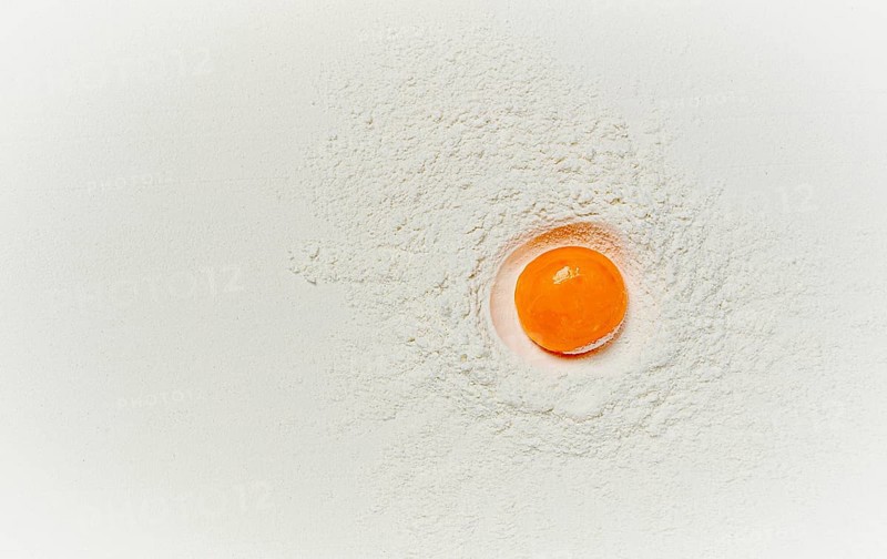 Flour, with egg yolk, texture, food background, top view, pasta, no people