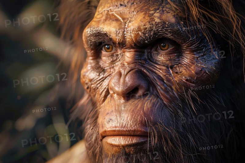 Face of Neanderthal man. KI generiert, generiert, AI generated
