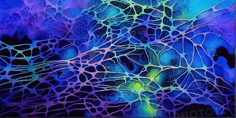 Abstract representation of neural networks modeled after the human brain with intricate web-like patterns and connections, AI generated