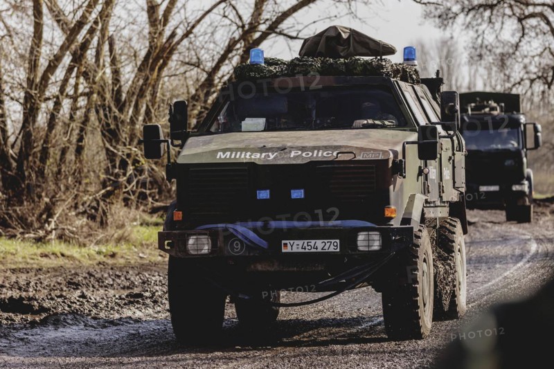 Armoured vehicle of the Military Police (Feldjaeger), photographed during the military exercise 'Wettiner Schwert' with German and Czech soldiers near Tangermünde, 26 March 2024. 'Wettiner Schwert' is part of the NATO Quadriga exercise
