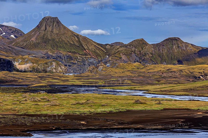 Volcanic landscape, lava, mountainous, river, summer, sunny, cloudy, highland, Laki, Lakagigar, Iceland, Europe